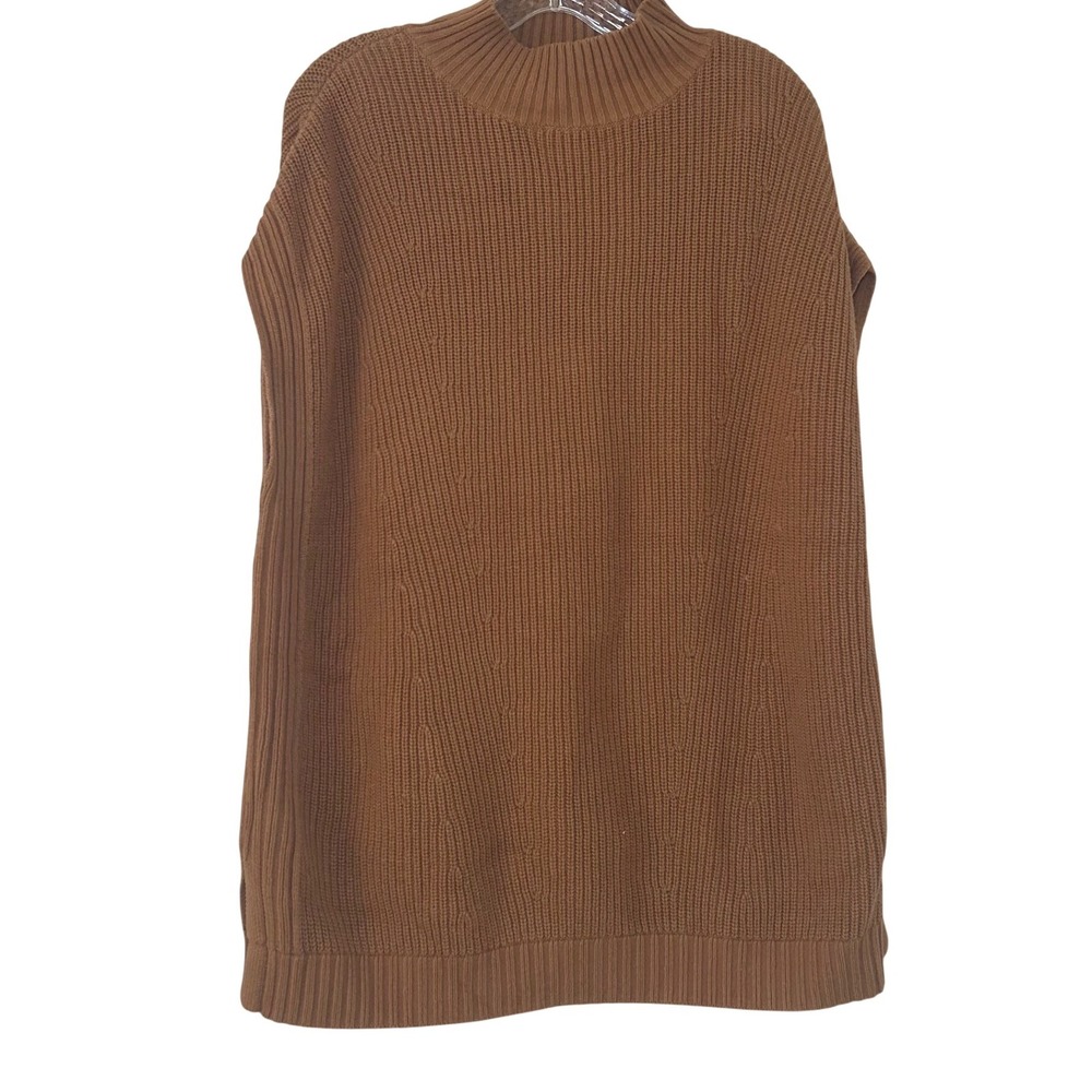 Isaac Mizrahi Live Womens Brown Mock Neck Shaker Knit Sweater Vest Size Medium